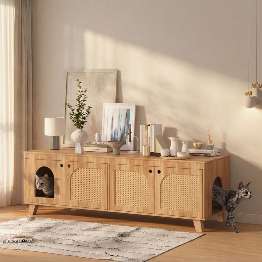 Rattan Cat Litter Box Enclosure